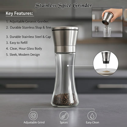 Premium Stainless Steel & Glass Manual Spice Grinder (1 Pc) The Morsignaturekarts