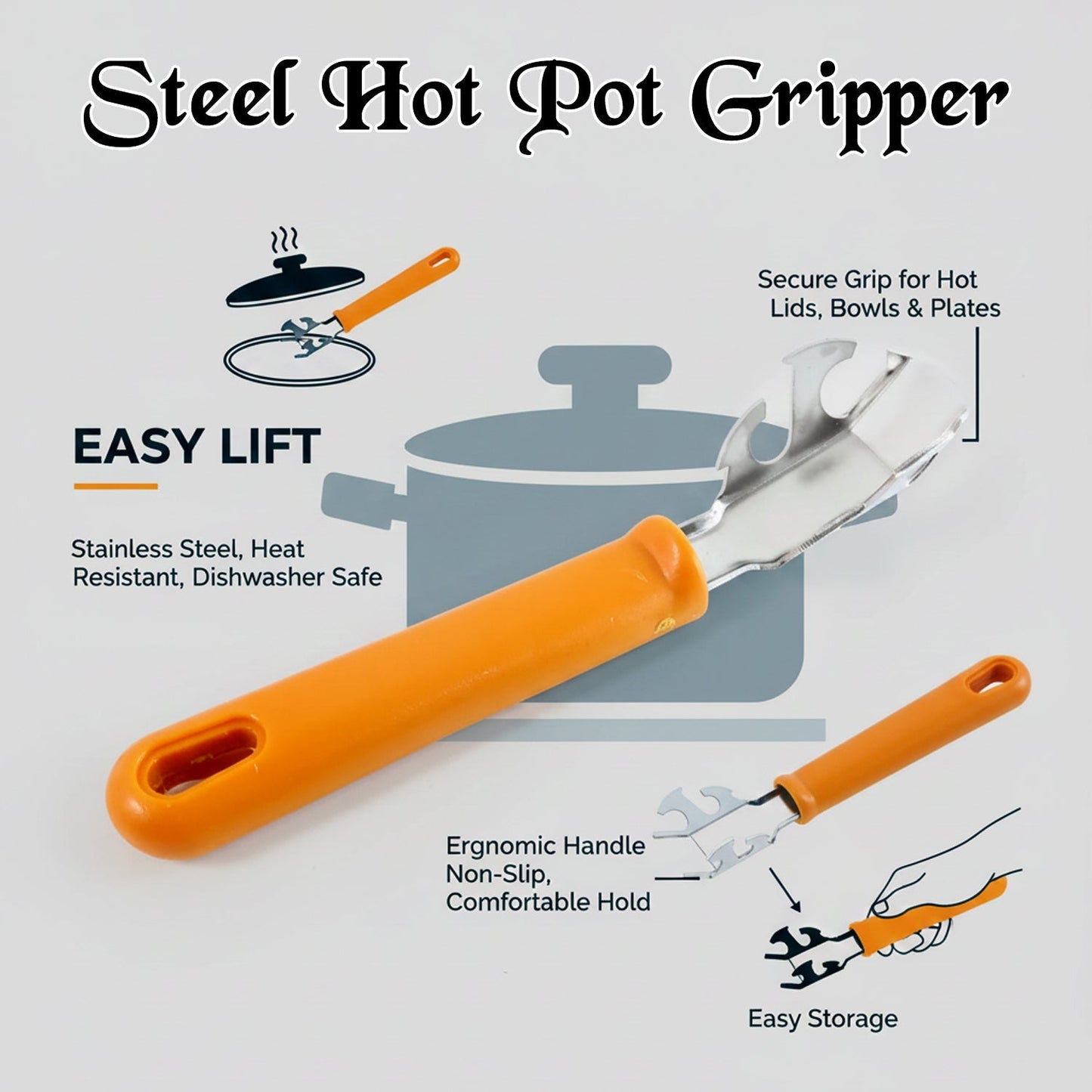 Multi-Functional Stainless Steel Hot Pot Gripper Clamp & Pan Lifter Tool (1 Pc) The Morsignaturekarts