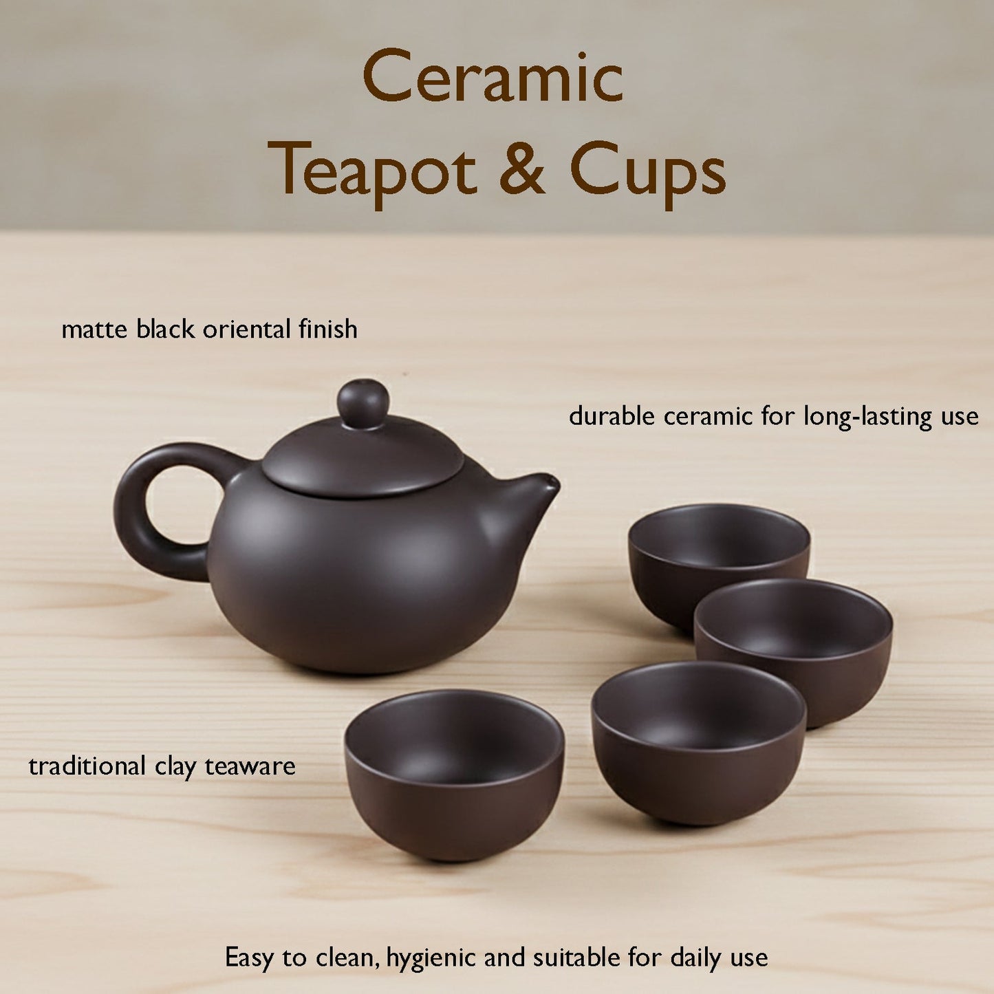 Premium Black Clay / Ceramic Tea Set with Teapot & 4 Cups The Morsignaturekarts