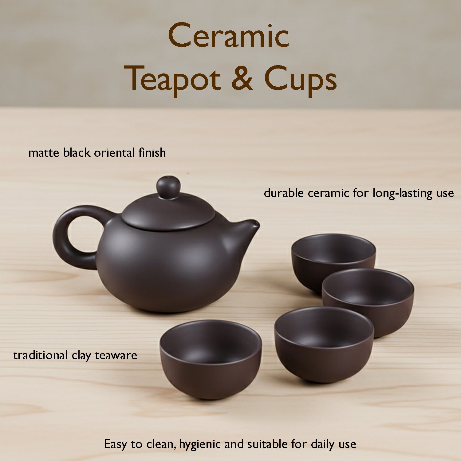 Premium Black Clay / Ceramic Tea Set with Teapot & 4 Cups The Morsignaturekarts
