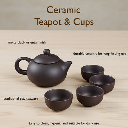 Premium Black Clay / Ceramic Tea Set with Teapot & 4 Cups The Morsignaturekarts