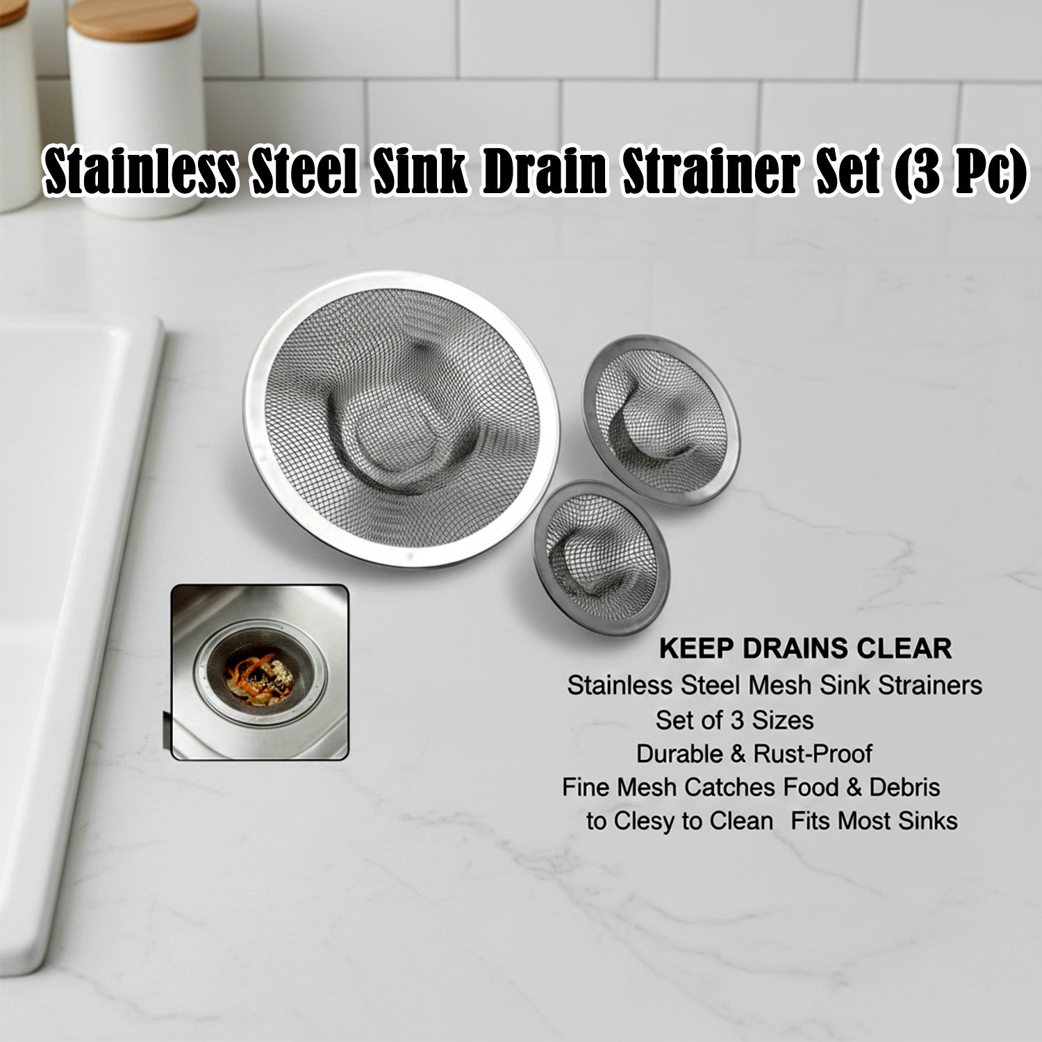 Stainless Steel Sink Drain Strainer Set (3 Pc) The Morsignaturekarts