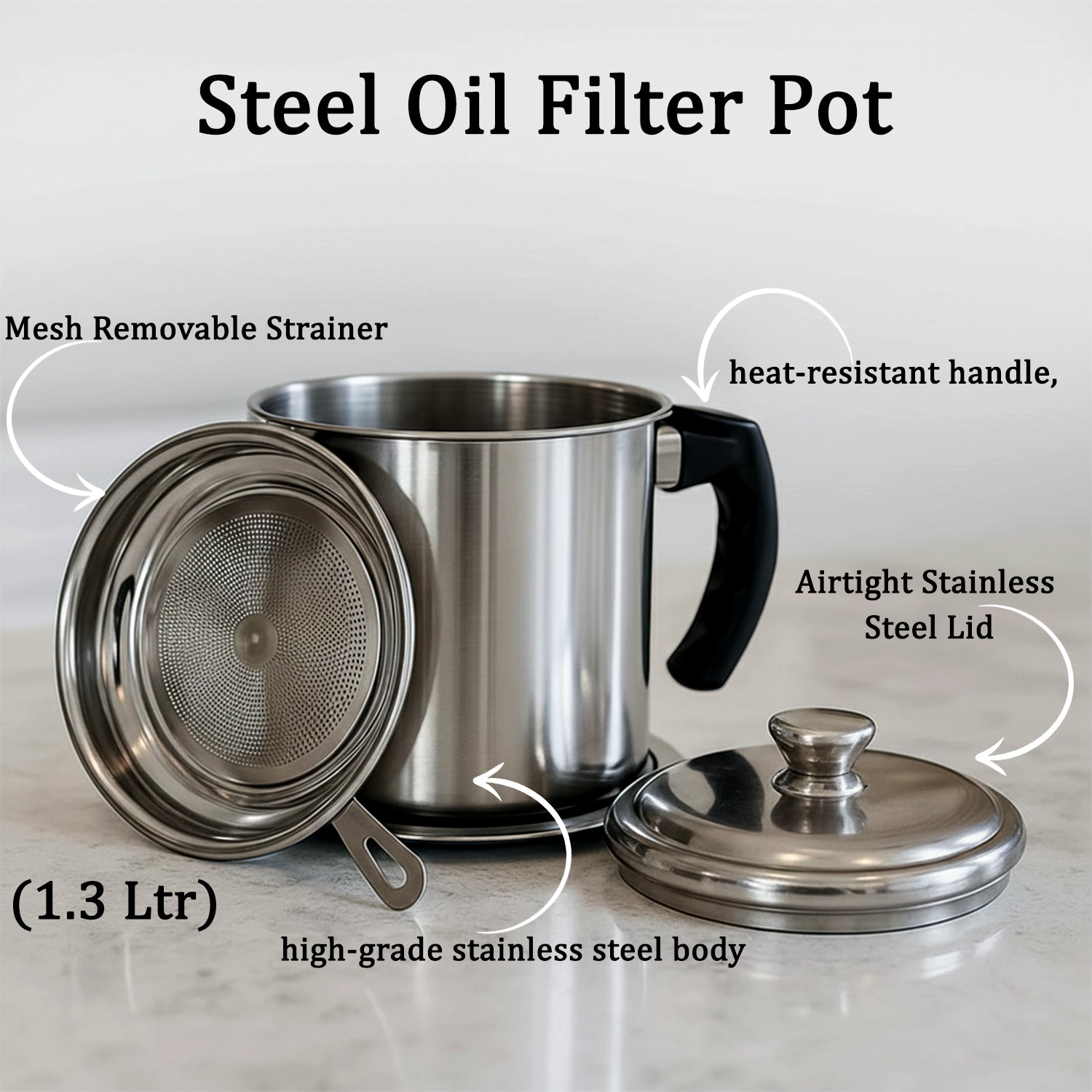 Premium Stainless Steel Oil Filter Pot (1.3 Ltr) The Morsignaturekarts