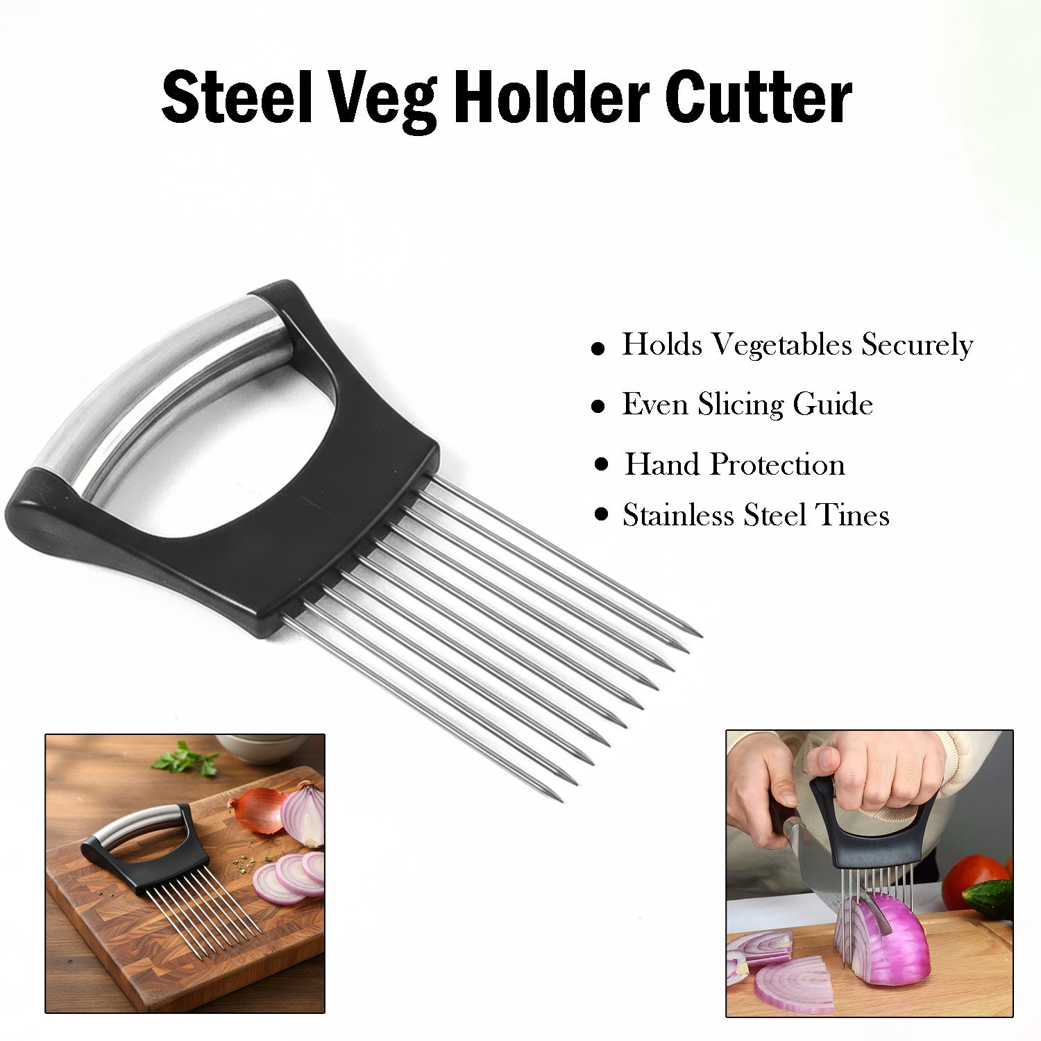Stainless Steel Onion Cutter & Vegetable Slicer Holder Tool (1 Pc) The Morsignaturekarts