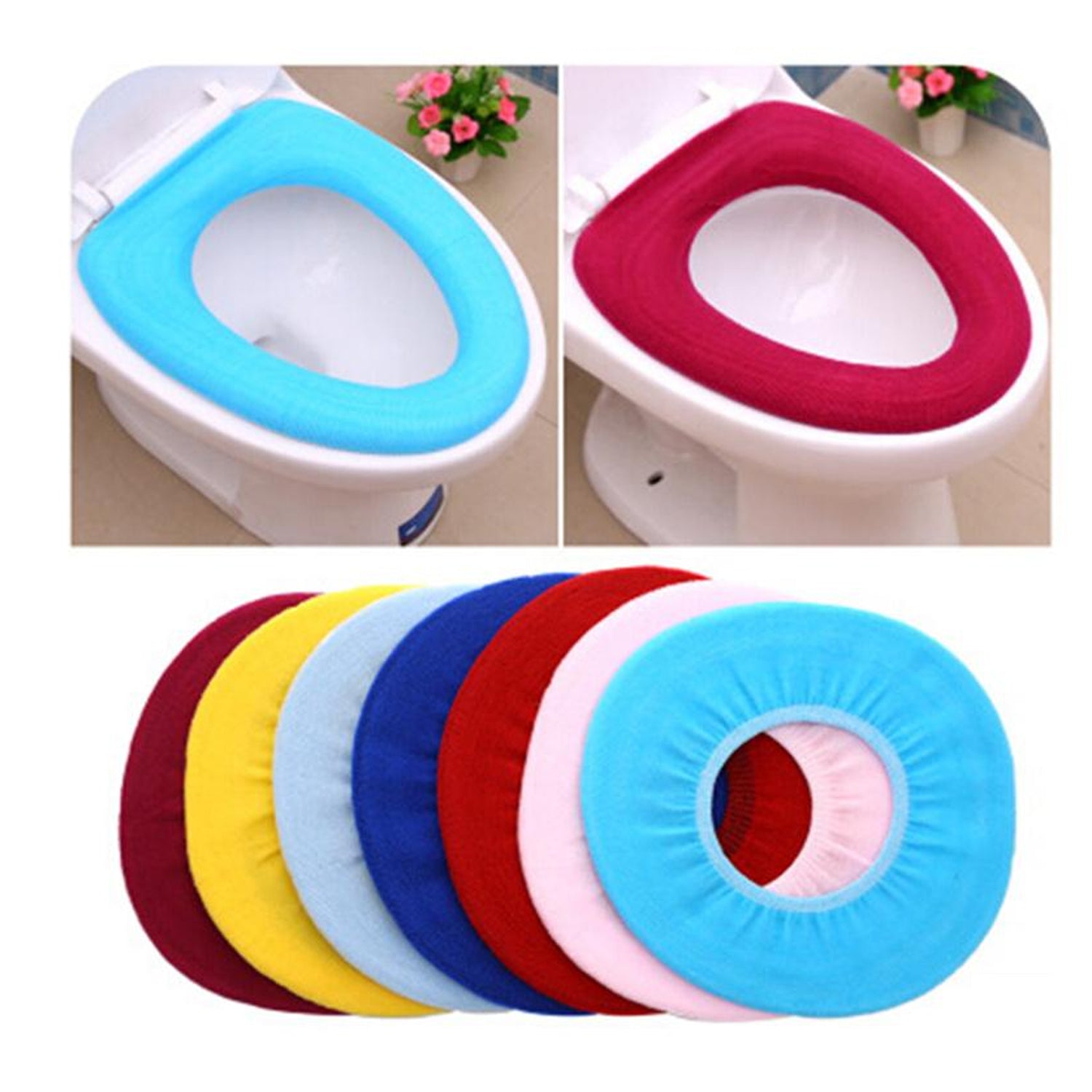 Bathroom Soft Thicker Warmer Stretchable Washable Cloth Toilet Seat Cover (1pc) signaturekarts
