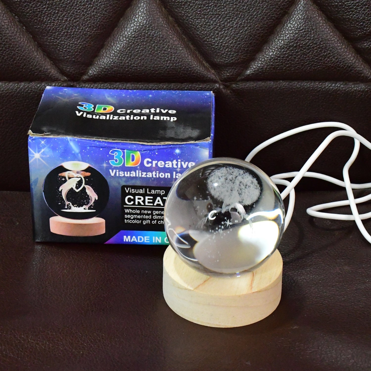 Crystal Ball Night Light Glass Ball Night Lamp with Wood Base Signature kart