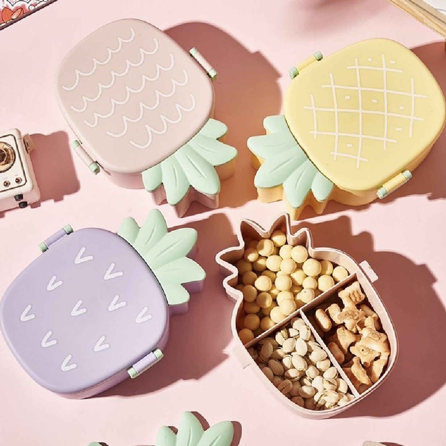 Kids Lunch Box Cute Pineapple Shaped Bento Box with Fork Spoon  Office Lunch Box (1 Pc ) signaturekarts