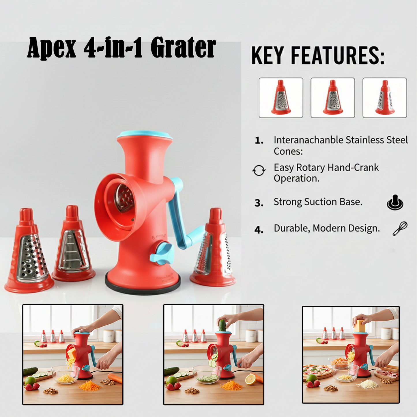 Apex 4 in 1 Signature Rotary Grater with Interchangeable Blades The Morsignaturekarts