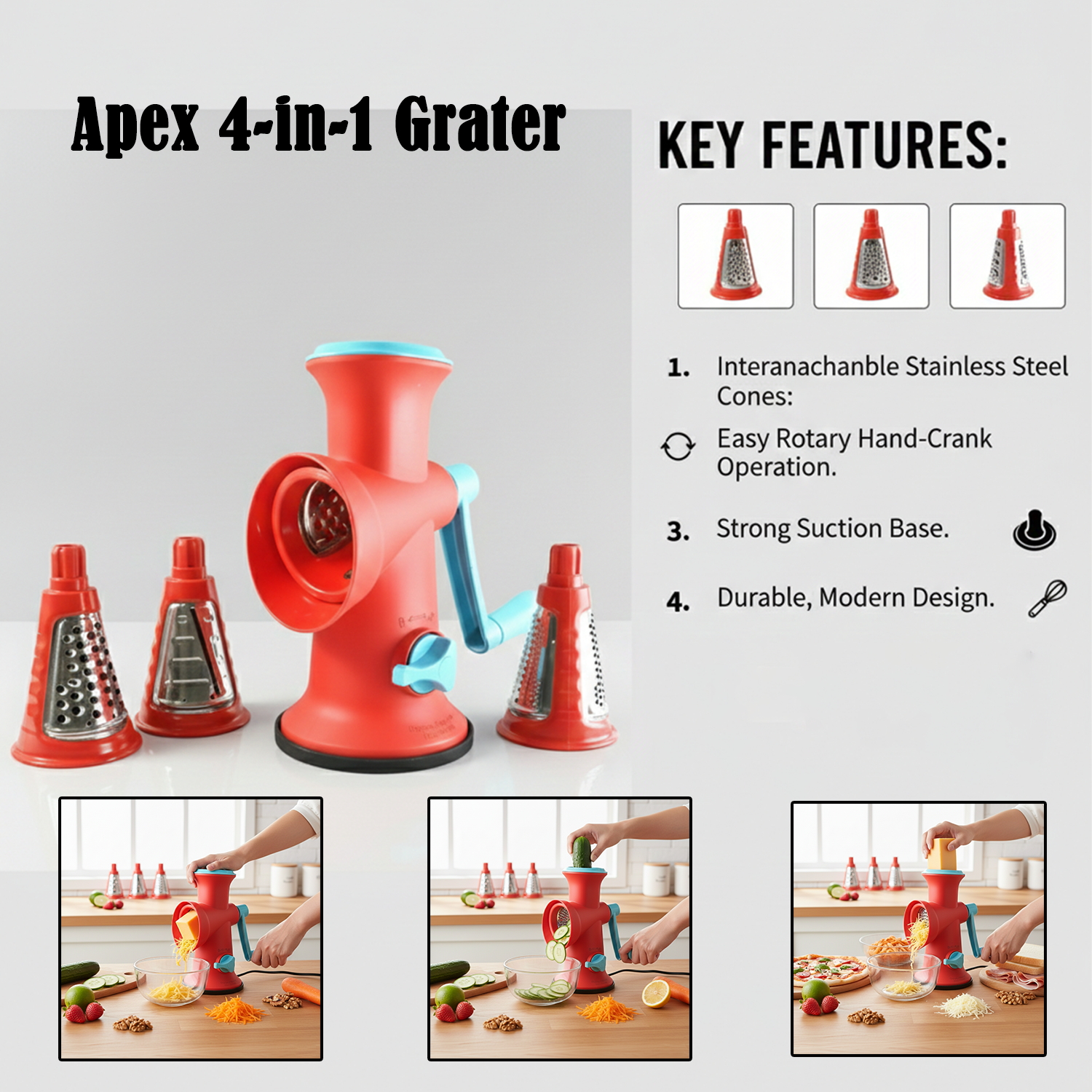 Apex 4 in 1 Signature Rotary Grater with Interchangeable Blades The Morsignaturekarts