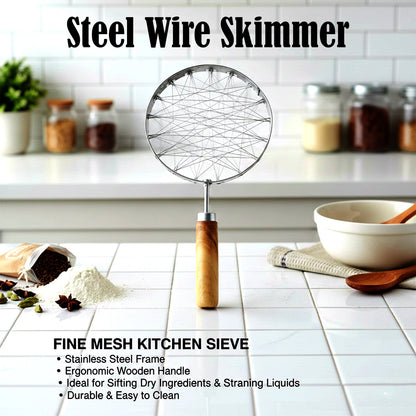 Stainless Steel Wire Skimmer with Wooden Handle (1 Pc) The Morsignaturekarts