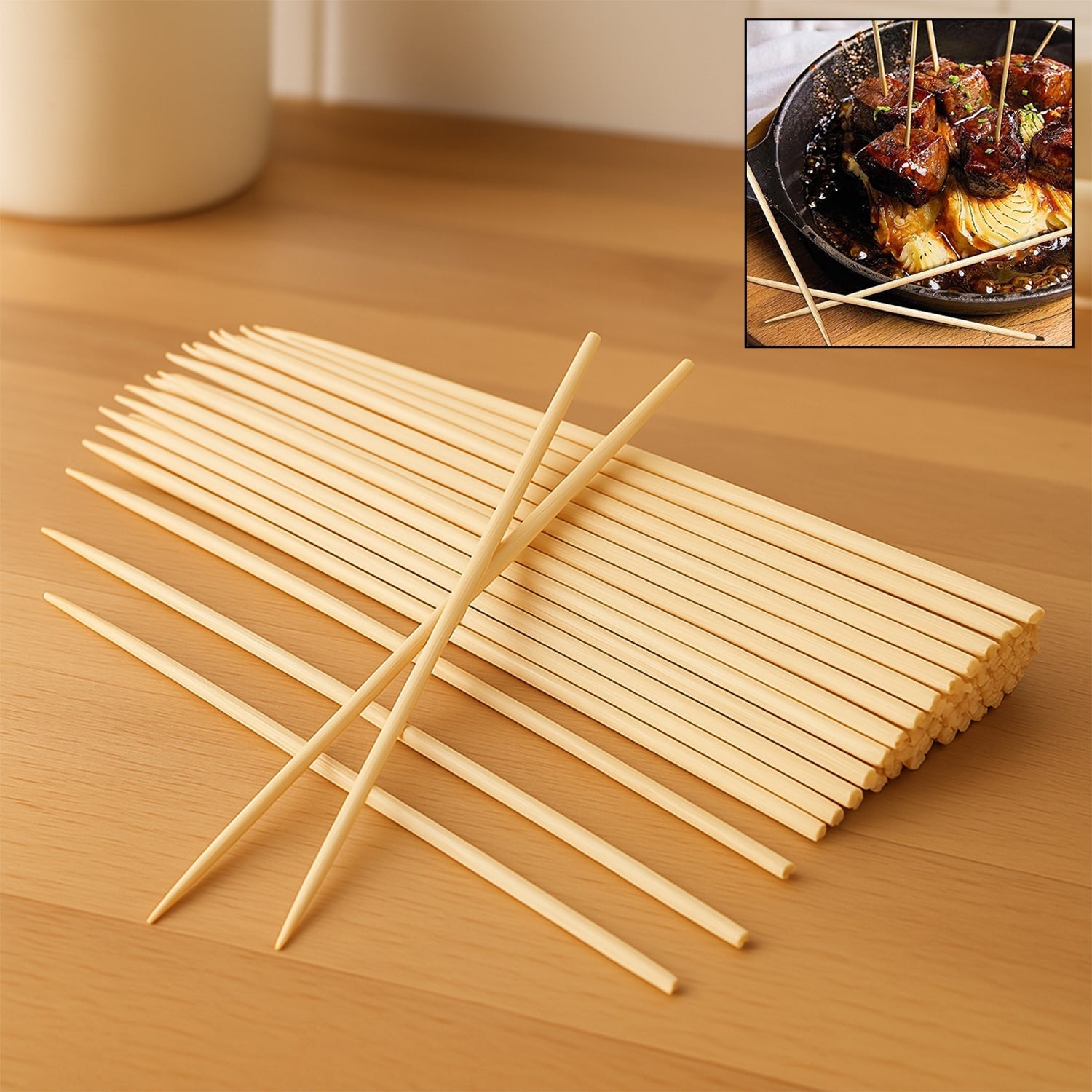 Natural Bamboo Wooden Skewers / BBQ Sticks for Barbeque and Grilling signaturekarts