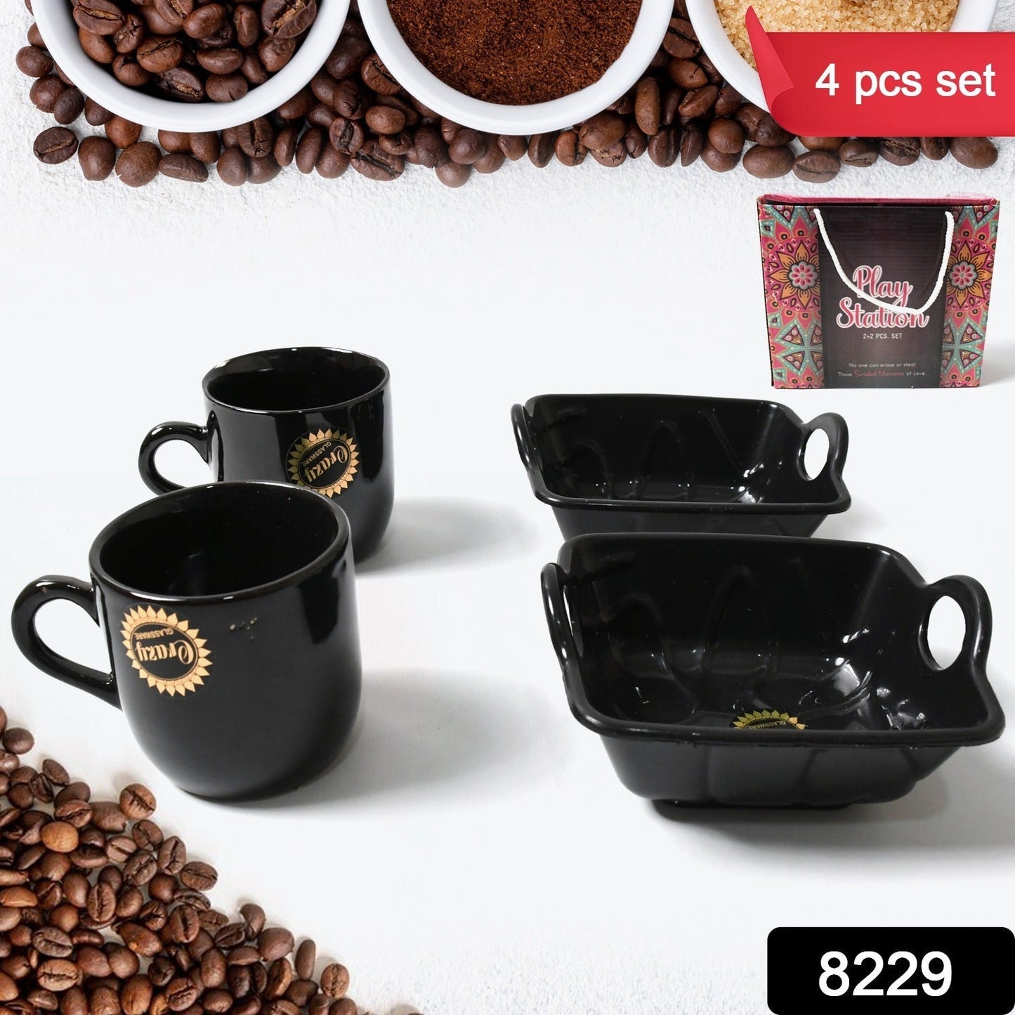 Play Station Ceramic Tea / cups / Mug Set With Handle Serving Bowl Milk Cup, Coffee Cup, Tea Cup, Breakfast Cup, Drinking Mug or Outdoor for Household, Gift for Birthday, Wedding Party (4 Pcs set) signaturekarts