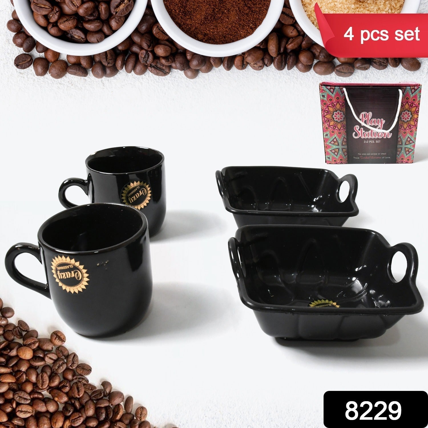 Play Station Ceramic Tea / cups / Mug Set With Handle Serving Bowl Milk Cup, Coffee Cup, Tea Cup, Breakfast Cup, Drinking Mug or Outdoor for Household, Gift for Birthday, Wedding Party (4 Pcs set) signaturekarts
