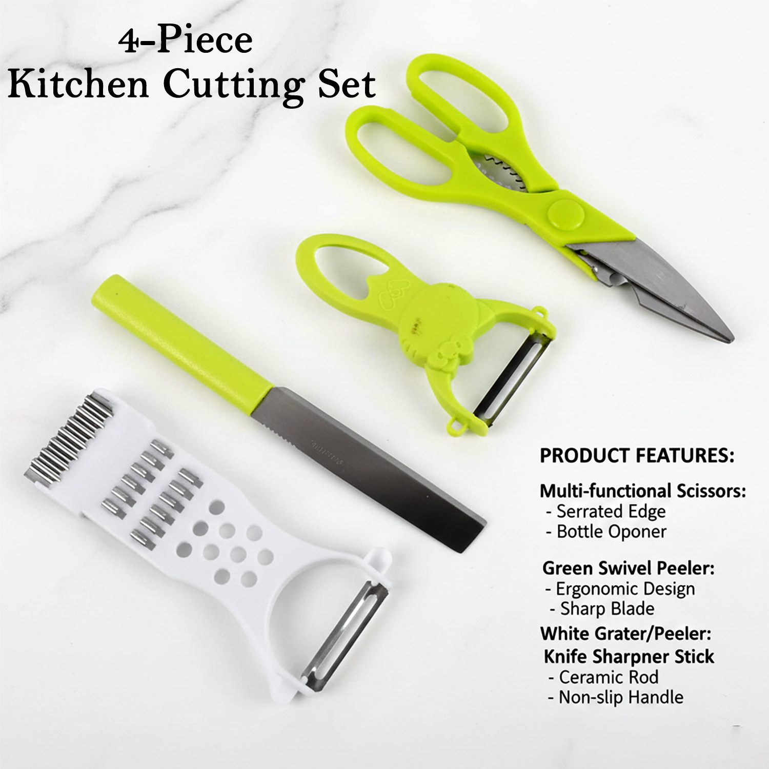 4-Piece Kitchen Cutting Set: Scissors, Peeler, Grater / Slicer, and Knife Signature kart