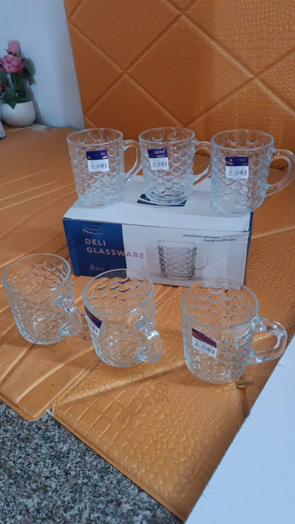 Glass Coffee & Tea Cup / Mug With Handle, Water glass (6 pcs Set / 225 ML) Signaturekarts