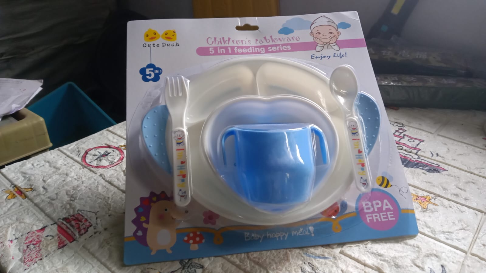 5in1 Baby Feeding Set for Kids and Toddlers,Children Children Dinnerware Set - Feeding Set for Kids, Cartoon Design Plate, Cup, Spoon, Fork  Tableware Cutlery for Kids Microwave (5 Pcs Set) signaturekarts