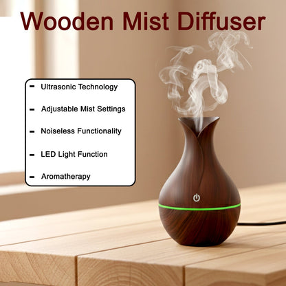 Mini Wooden Vase Pot Diffuser Cool Mist Atomization Humidifier (1 Pc) Signaturekarts