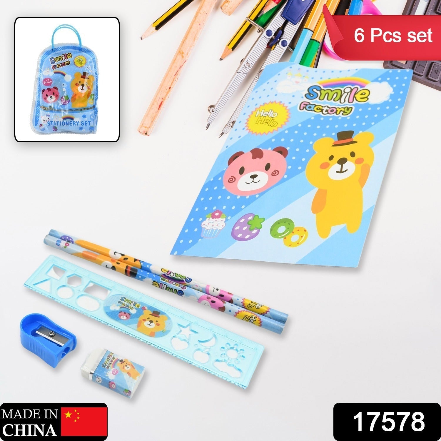 Stationery Kit for Kids - Stationery Set (6 Pcs Set / Mix Design) signaturekarts