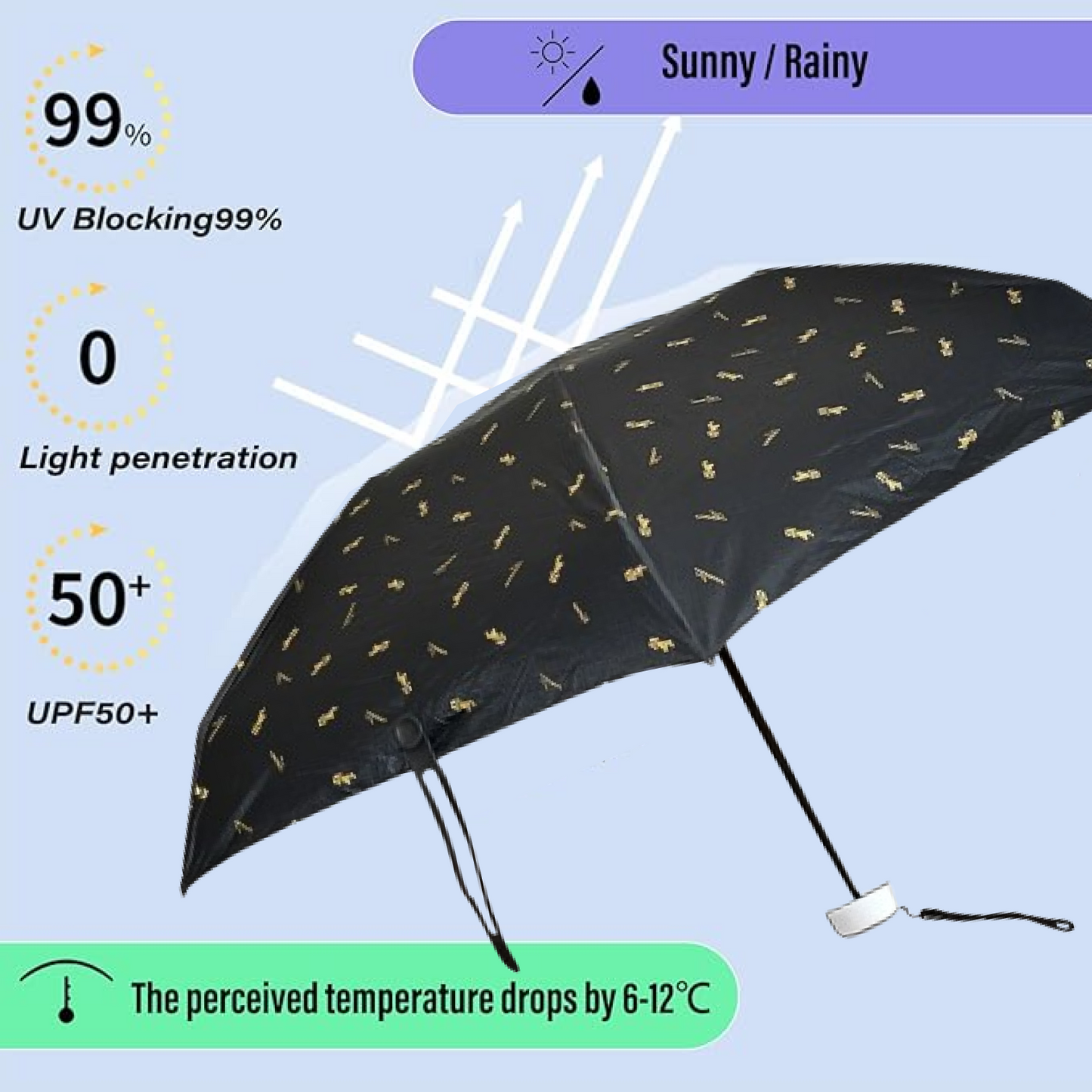 3-Fold Cute Umbrella – Sun & Rain Protection, UV Shield (1 Pc / With Zip Case) signaturekarts