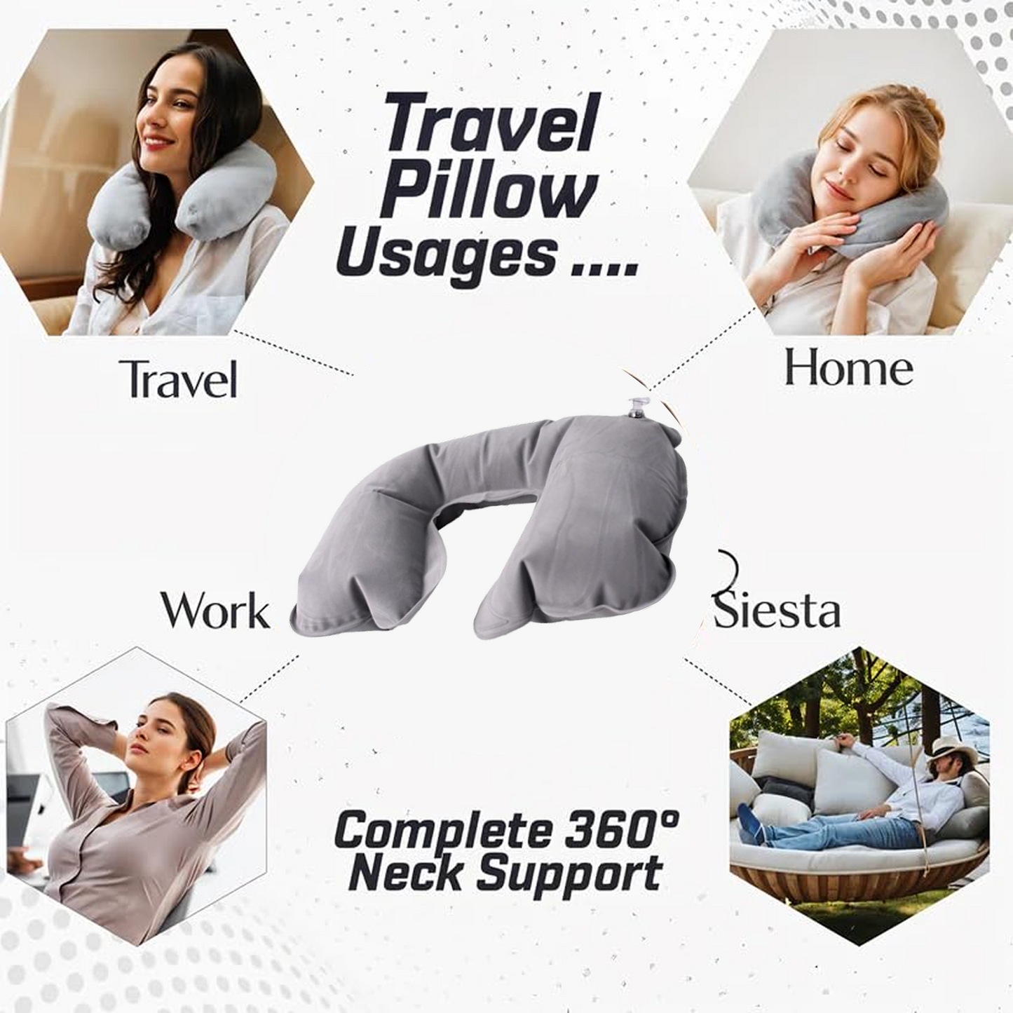Inflatable & Foldable, Pillow U Shape Air Cushion Travel Pillow (1 Pc / Mix Color) Signature Kart