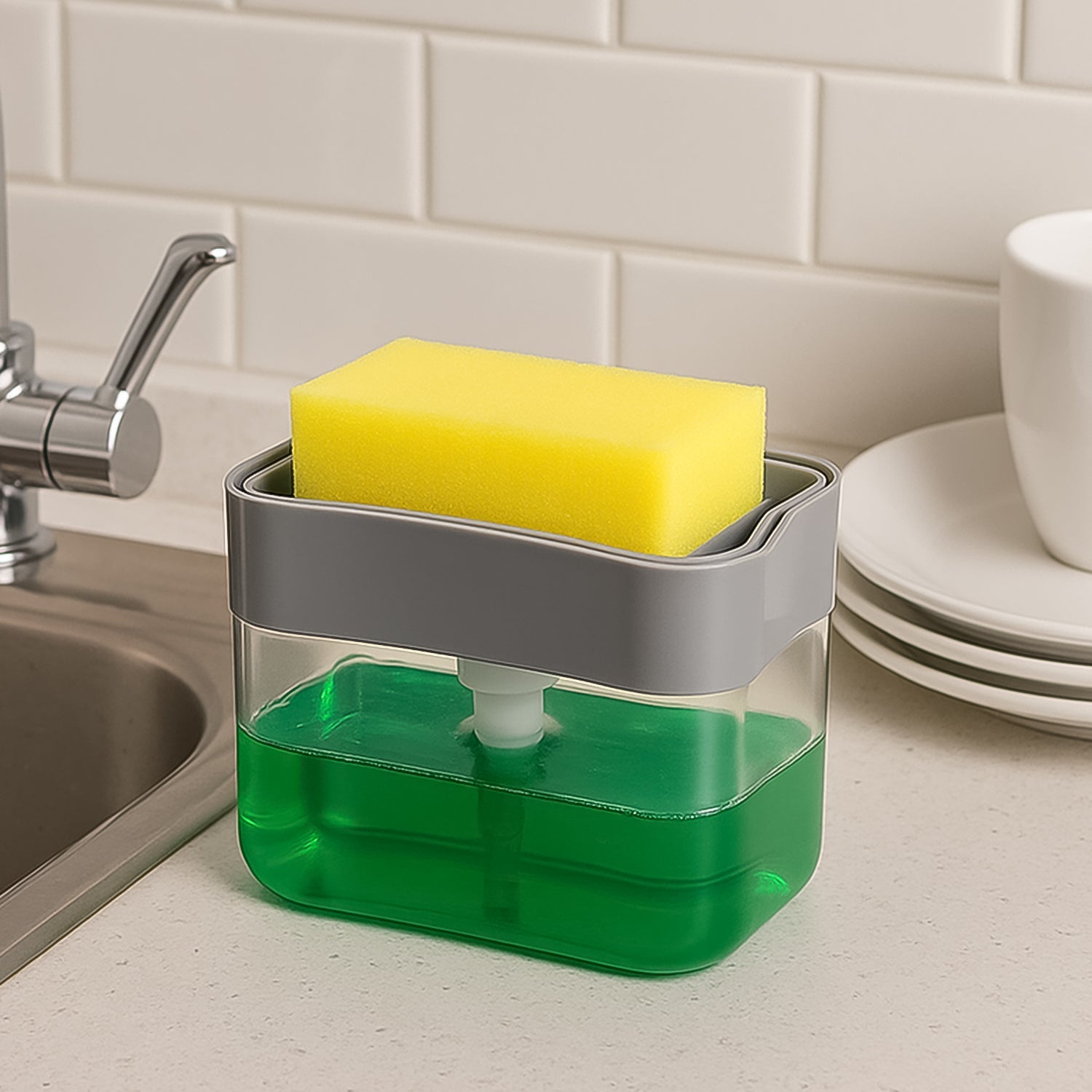 Liquid Soap Dispenser on Countertop with Sponge Holder For Pet Your Brand