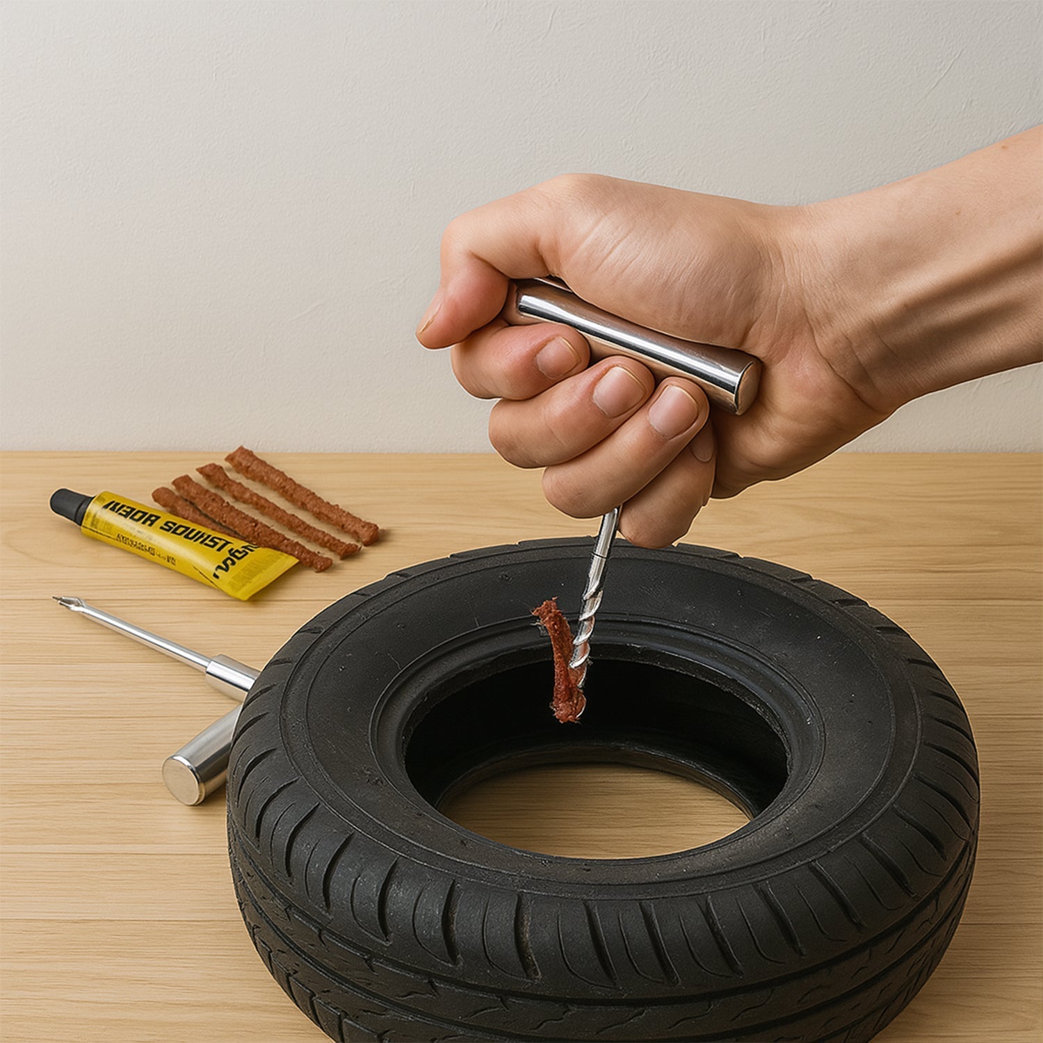 Tyre Repair Puncture Kit with 5 Rubber Strips (8 Pcs Set) Signaturekarts