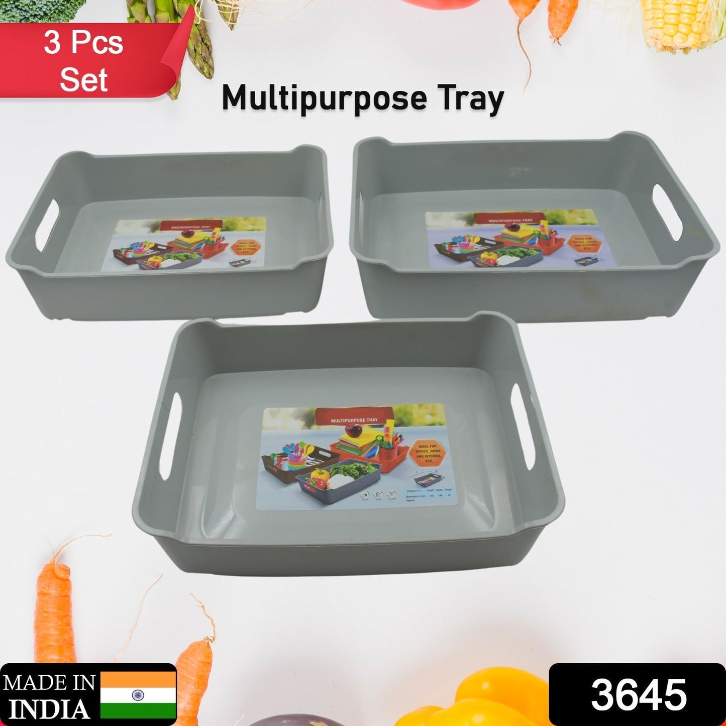 Multipurpose Organising & Storage Plastic Tray,  Fruit & Vegetable/ Multi Purpose Tray, Organizer for Kitchen, Countertop, Cabinet, Bathroom Plastic Storage Basket For Store Fruits, Vegetables, Magazines, Cosmetics, Stationary Set of 3 signaturekarts