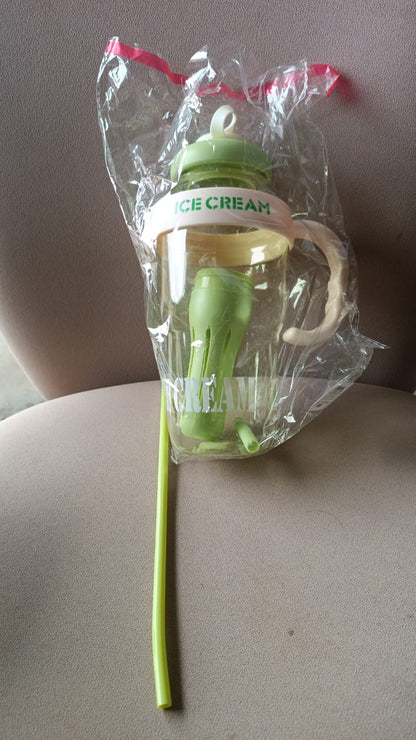 Approx 1300ML Large Capacity Cute Ice Cream Themed Water Bottle with Handle, Straw Signature Kart