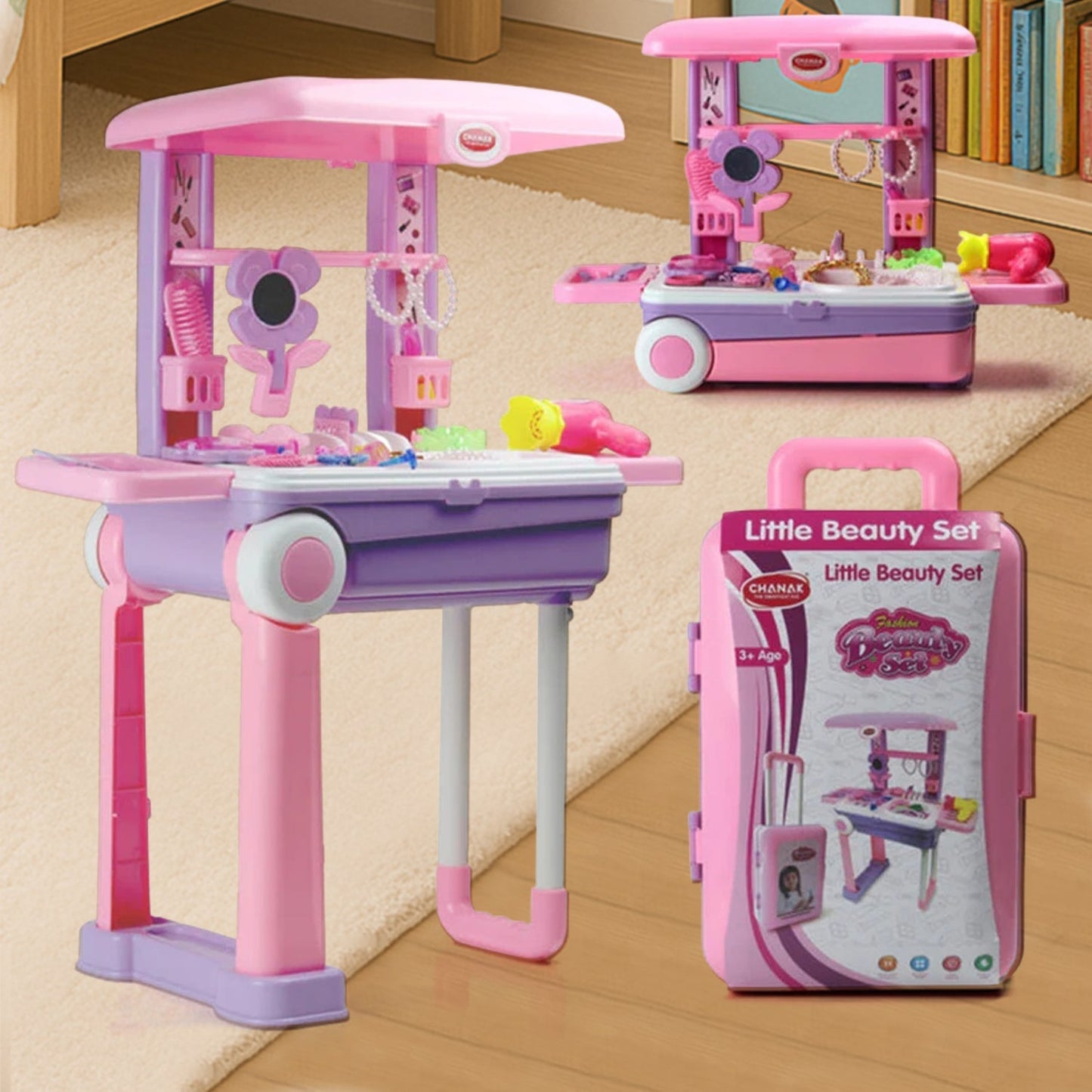 Big Beauty Set Suitcase On Wheel, The Ultimate Beauty Set On Wheels for Girls, Makeup Kit is Easy to Clean & Use, Portable Beauty Set with 25 Pieces for 3 Years BIS Approved. (Beauty Set Trolley) signaturekarts