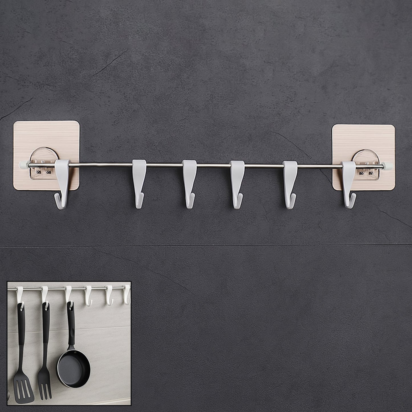 Stainless Steel Utensil Hanger Rail Nail Free Wall Mount signaturekarts