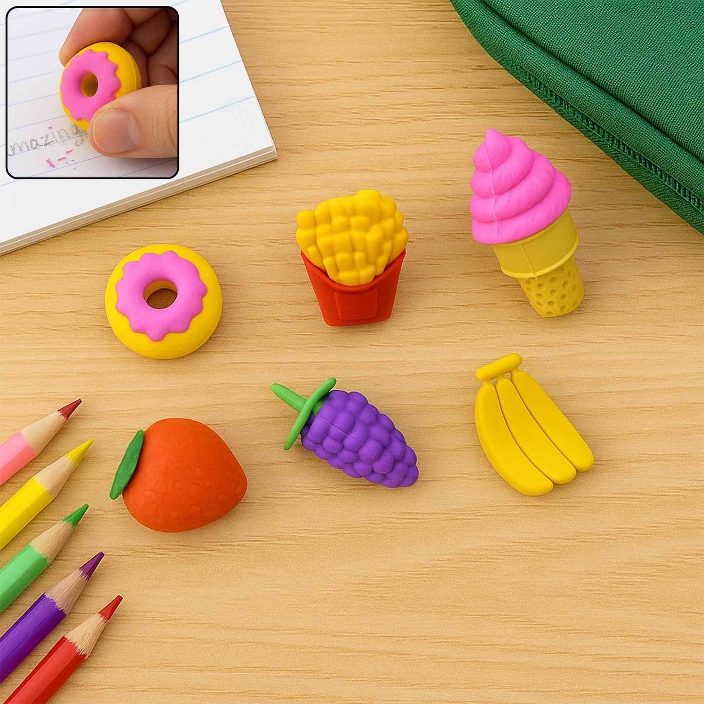 3D Food Fancy Colorful Erasers – Cute Novelty Eraser Set for Kids (1 Set) signaturekarts