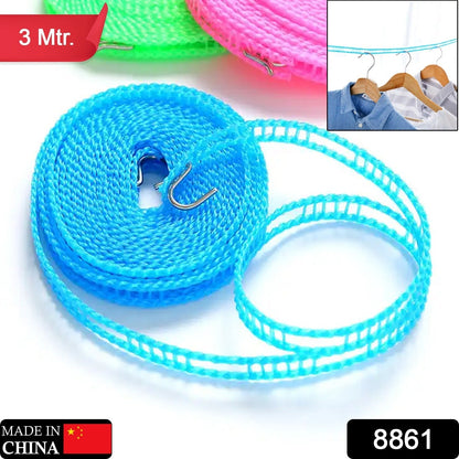 3 Meter Anti-Slip Clothesline Rope - Nylon, Hooks, Indoor/Outdoor signaturekarts