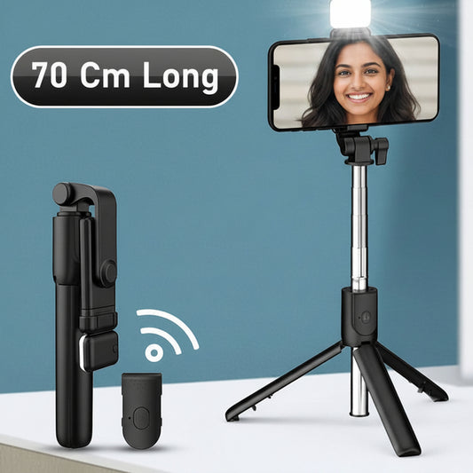 3 In 1 Wired Selfie Stick With Extendable Handle (70 Cm Long)