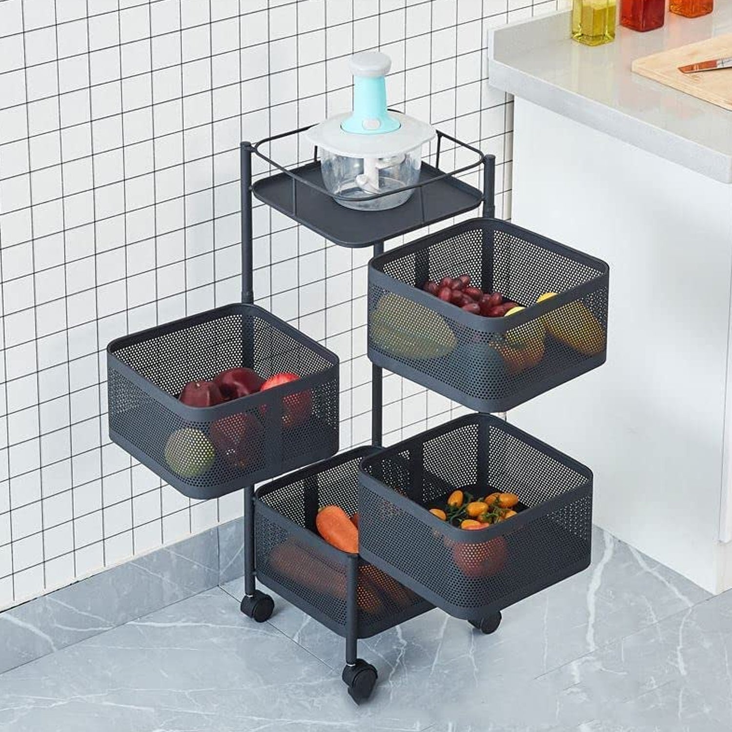 Metal High Quality Kitchen Trolley Kitchen Organizer Items and Kitchen Accessories Items for Kitchen Rack Square Design for Fruits & Vegetable Onion Storage Kitchen Trolley with Wheels (4 Layer) signaturekarts