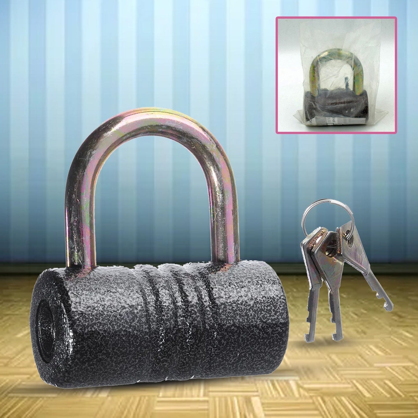 Heavy-Duty Iron Padlock – 82mm Black with Brass Core & 5 Keys, Waterproof signaturekarts