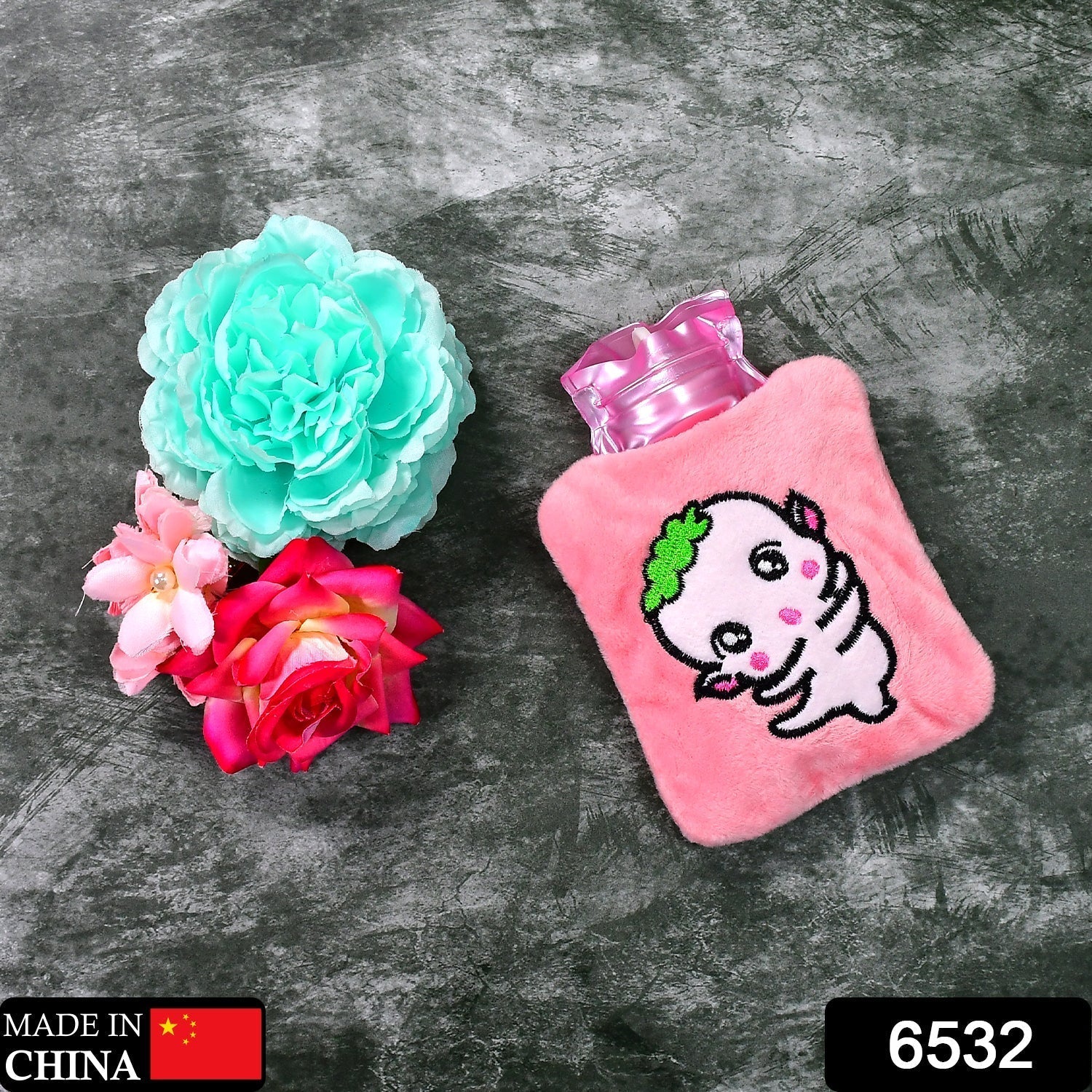 Pink Cartoon Small Hot Water Bag with Cover for Pain Relief signaturekarts