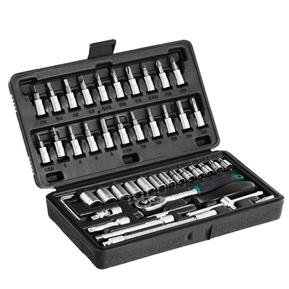 46pcs Metal 1 / 4"" Socket Set (Black, 46pcs) signaturekarts