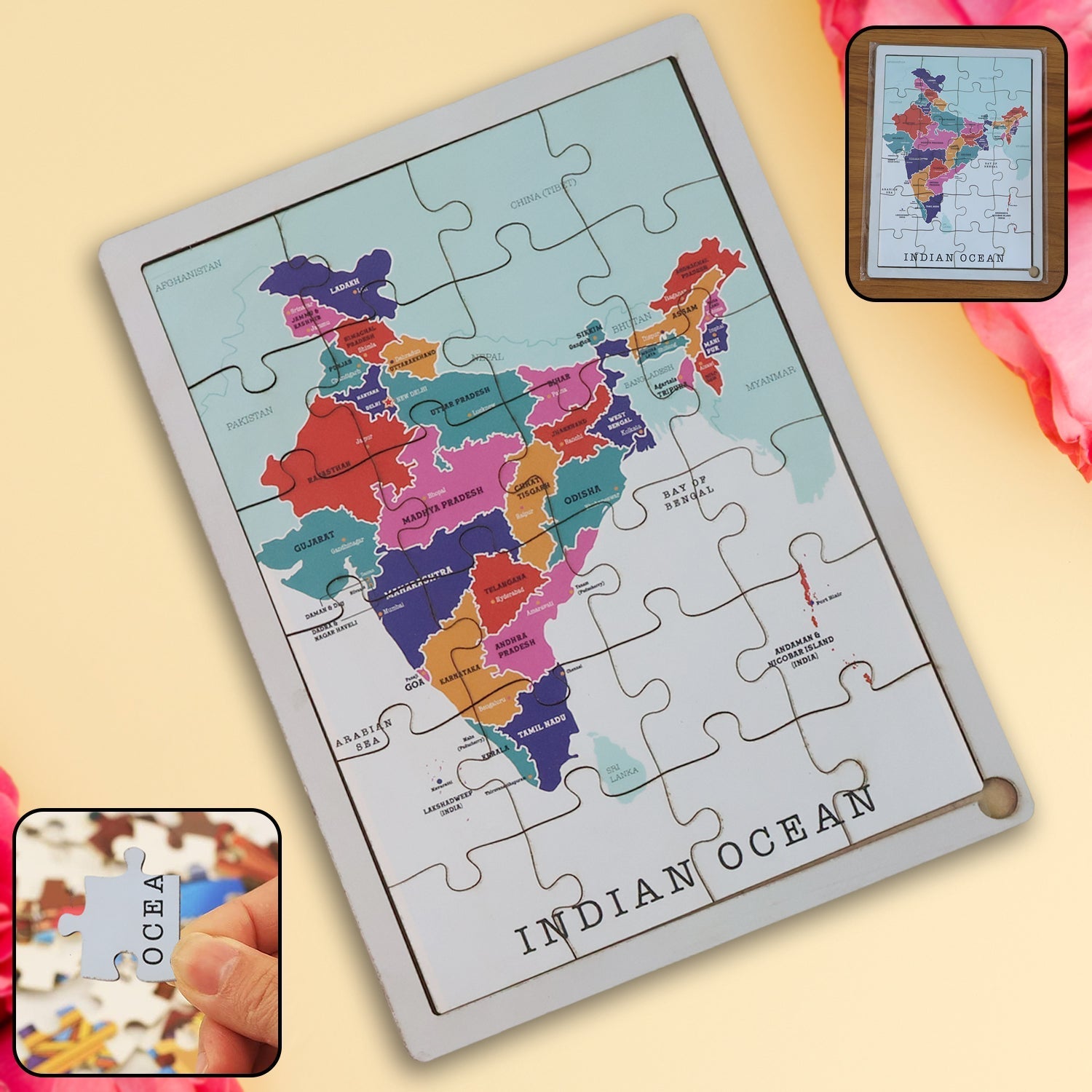 Wooden Puzzle Learning Board for Kids - (1 Pc / Mix Design / random) signaturekarts