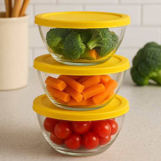 Dazzle Glass Bowl Set Mixing / Storage Bowls with Lids (3 pcs Set) Signature kart