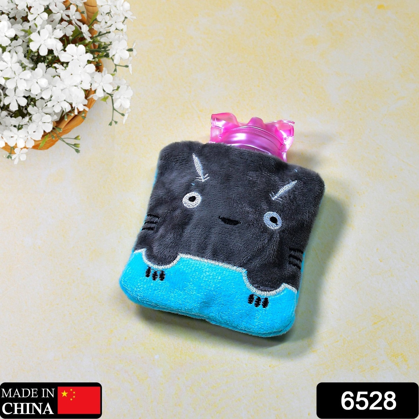 Grey Cat Print Small Hot Water Bag with Cover for Pain Relief signaturekarts