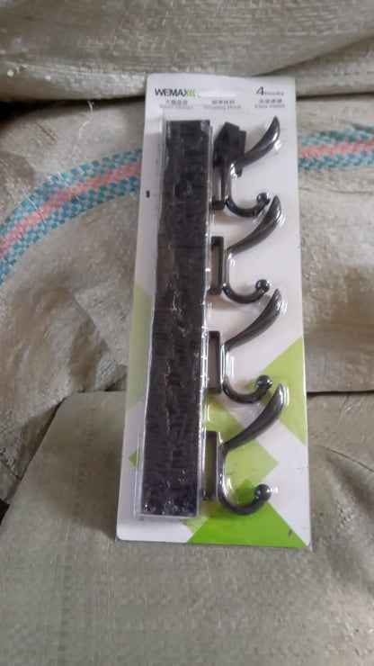 Extra Long 4-Hook Wall Coat Hanger with Eco Adhesive signaturekarts