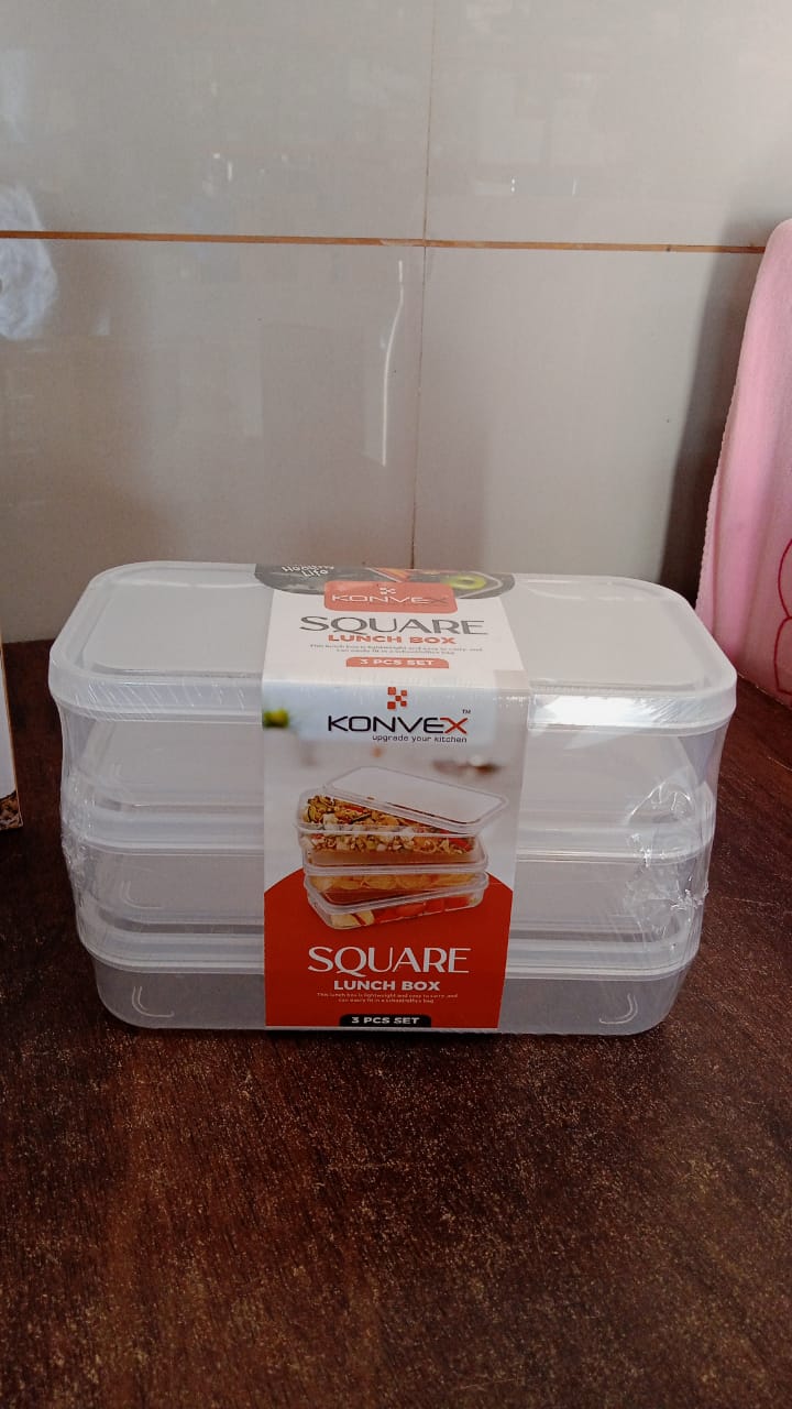Plastic Square Lunch Box, Kitchen Containers Set (3 Pcs Set) Signaturekarts