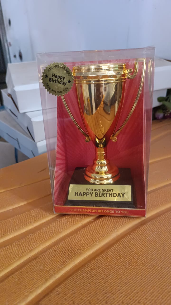 Golden Birthday Trophy – “You Are Great Happy Birthday” Plastic Award with Base Signature kart