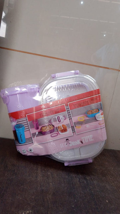 Plastic Lunch Box With Small Box, Bottle & Sponn for Kids Lunch Box (4 Pc Set) Signature kart