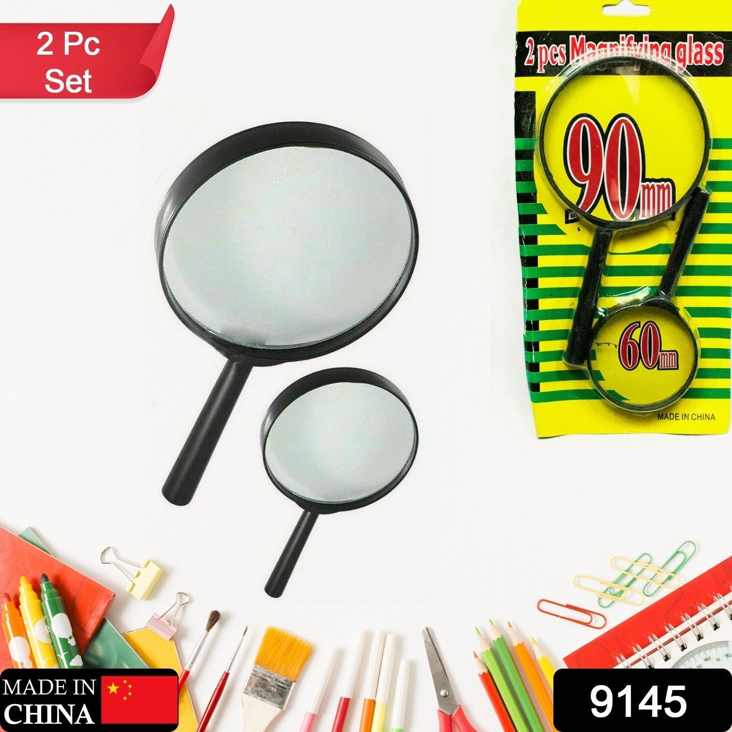 Magnifying glass Lens - reading aid made of glass - real glass magnifying glass that can be used on both sides - glass breakage-proof magnifying glass, Protect Eyes, 90mm & 60mm (2pc Set) signaturekarts
