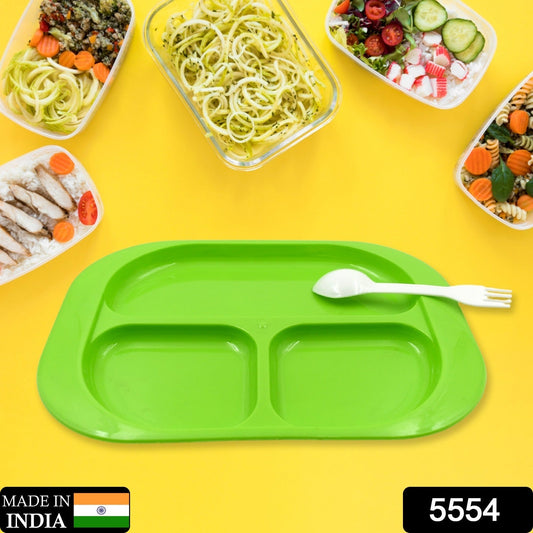 Biodegradable 3-Compartment Plastic Food Plate with Spoon for Snacks (1 Pc) signaturekarts