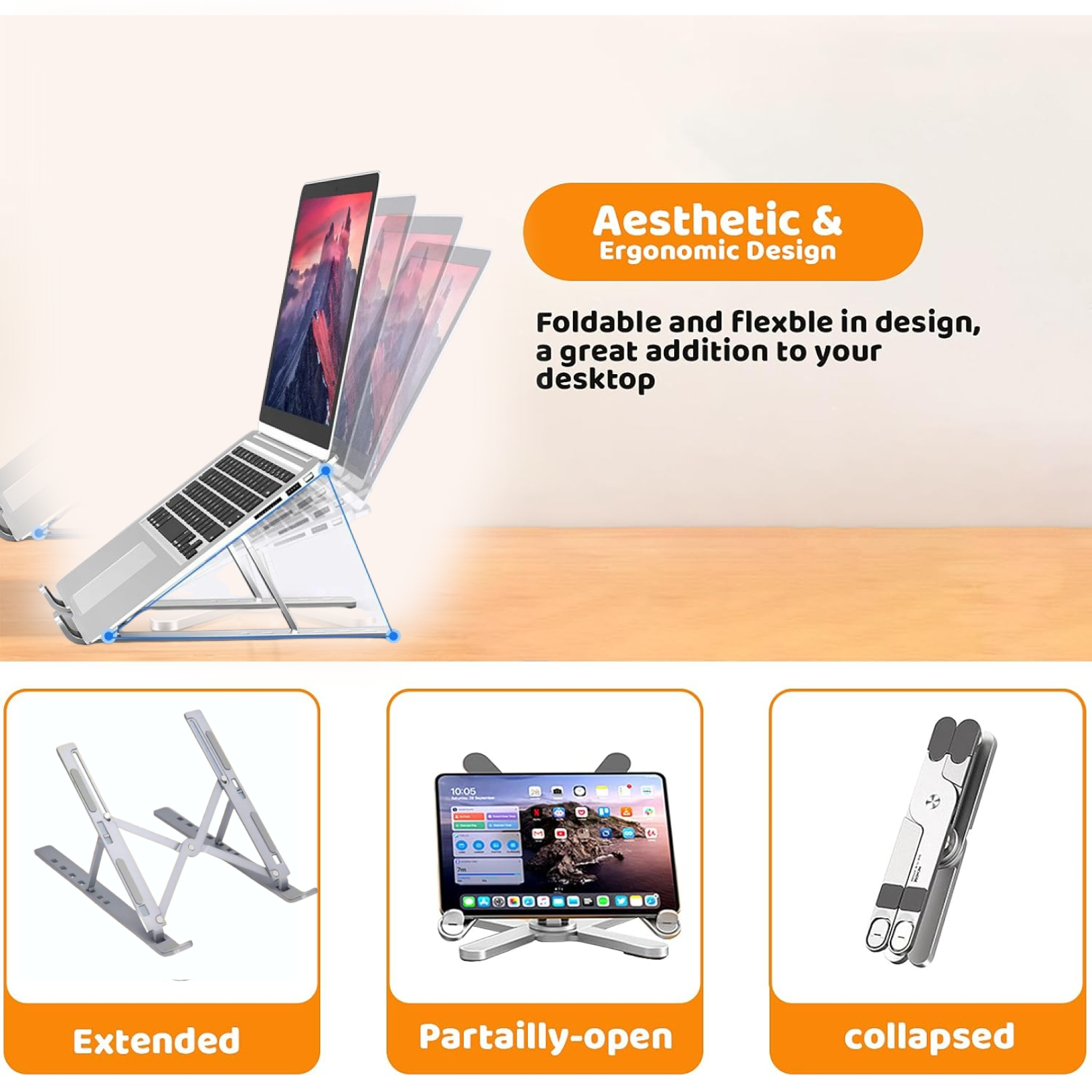 Metal Portable Laptop Stand, with 7 Adjustable Angles (1 Pc) signaturekarts
