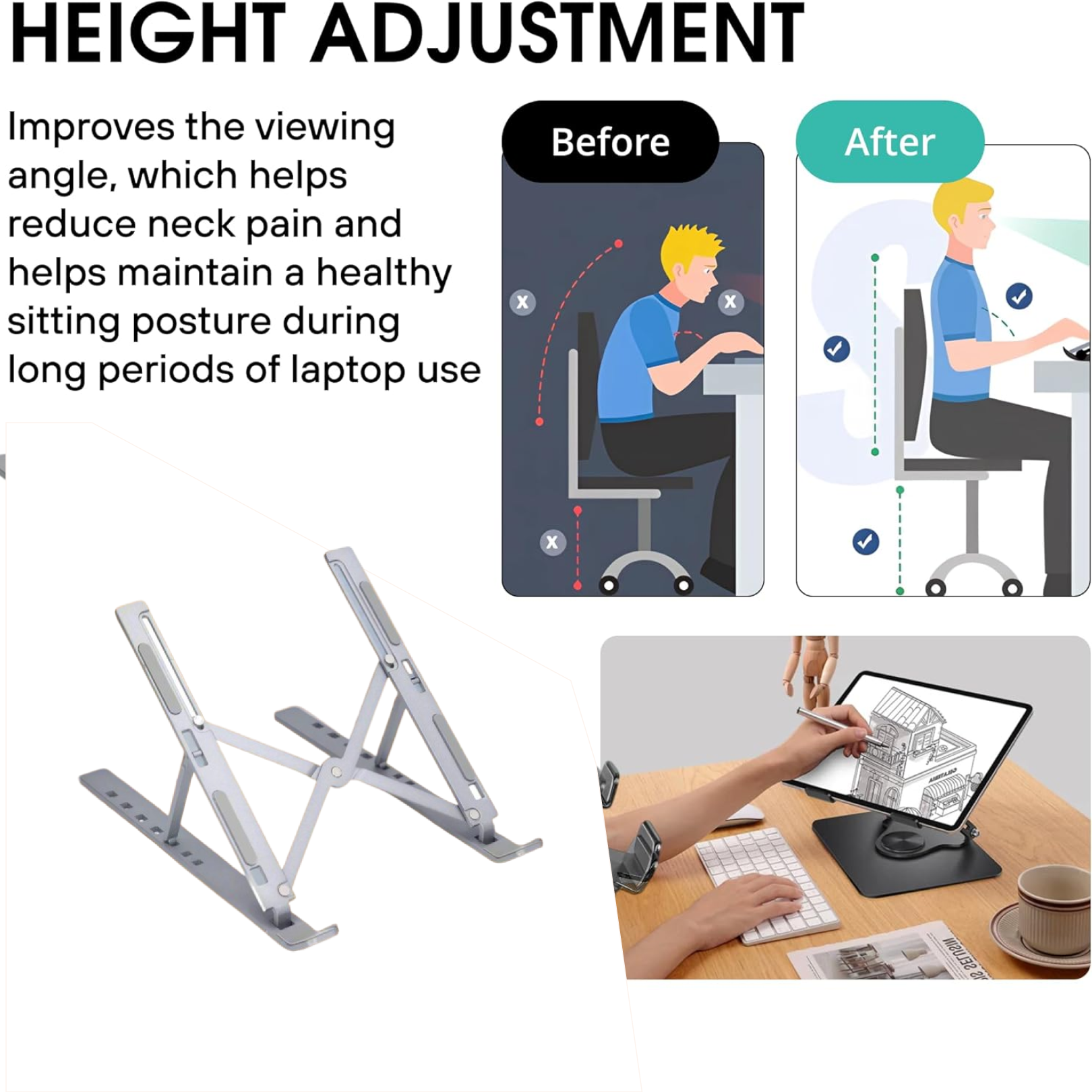 Metal Portable Laptop Stand, with 7 Adjustable Angles (1 Pc) signaturekarts