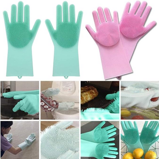 Reusable Silicone Cleaning Brush Scrubber Gloves (Multicolor) signaturekarts