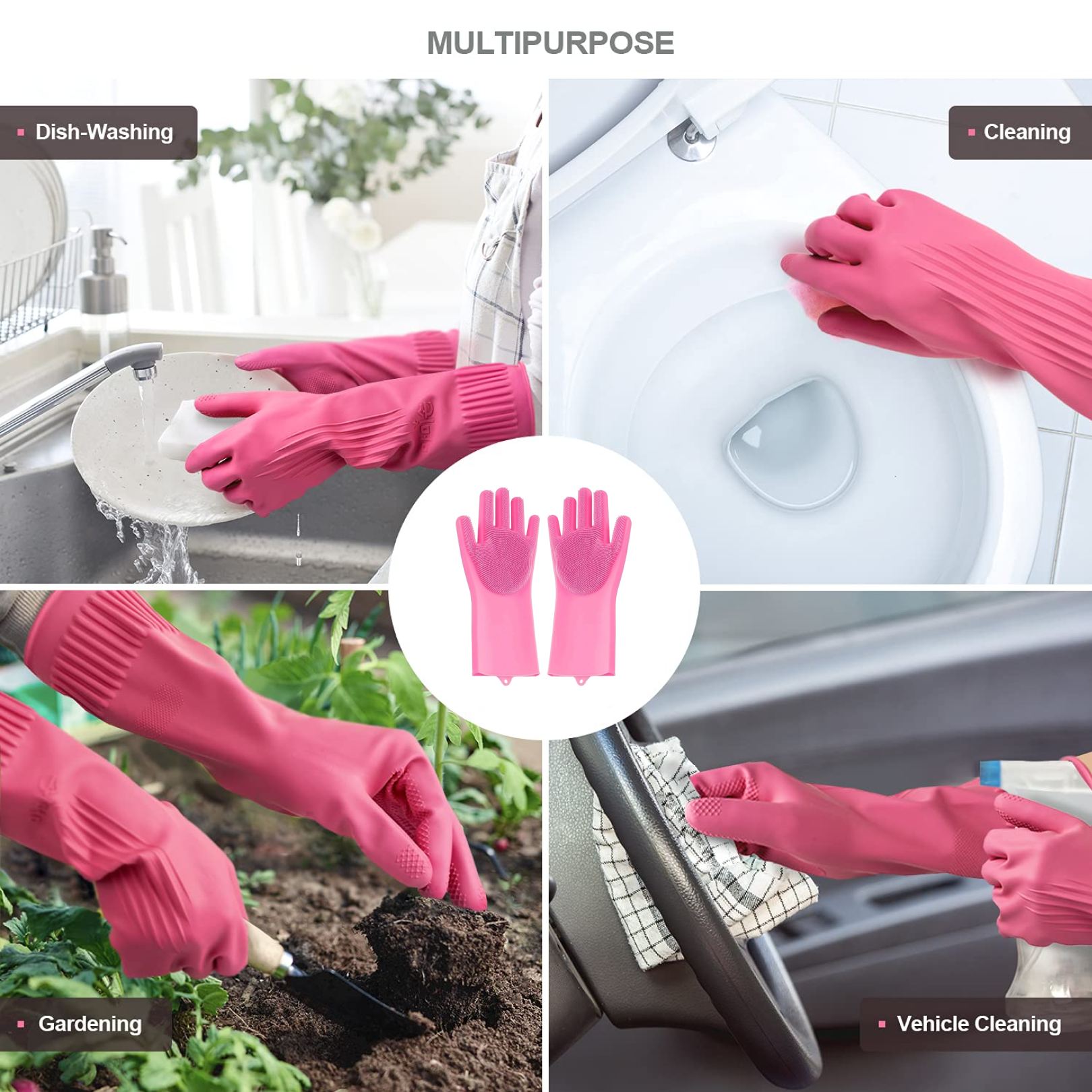 Reusable Silicone Cleaning Brush Scrubber Gloves (Multicolor) signaturekarts